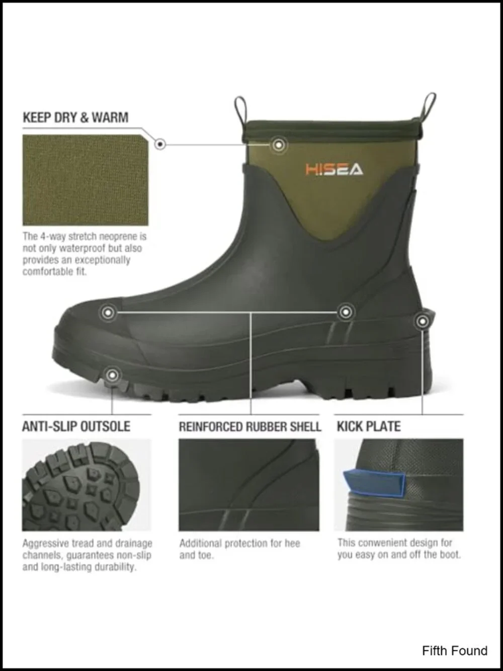 Chelsea Rain Boots Waterproof Neoprene Rubber Pull-On Ankle Garden Shoes